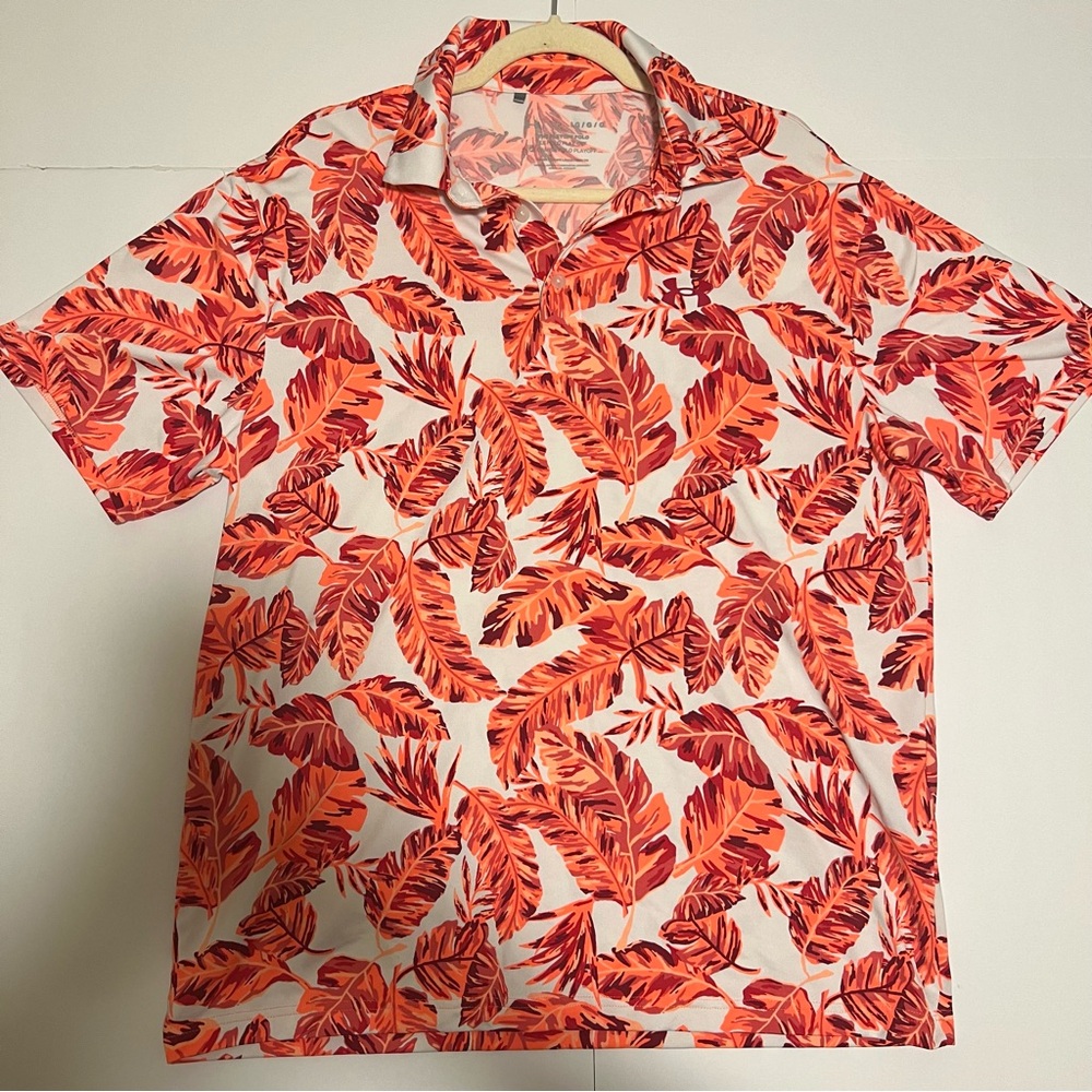 Under Armour Polo Shirt Mens Large Red Hawaiian Golf All Over Print Playoff
